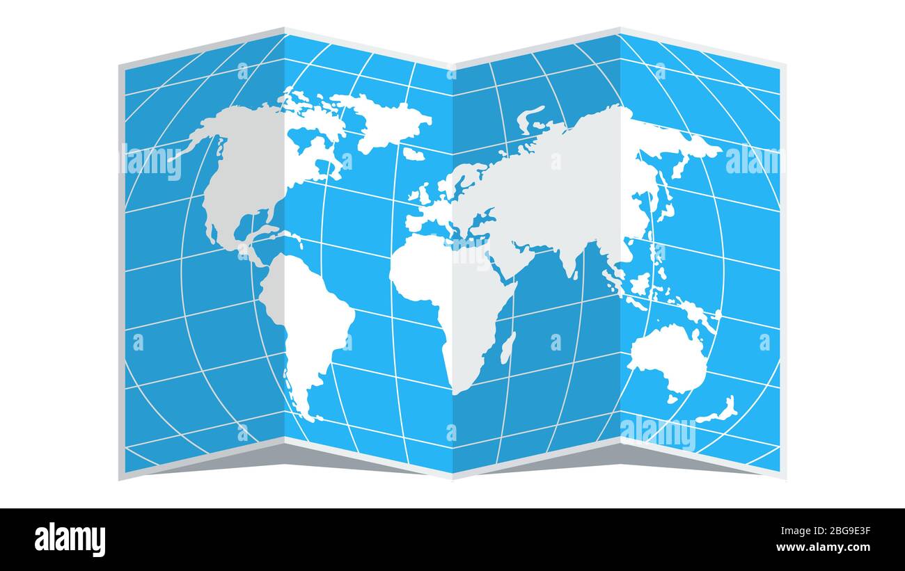Open Folded World Map White Continents On A Sky Blue Background Stock Vector Image Art Alamy
