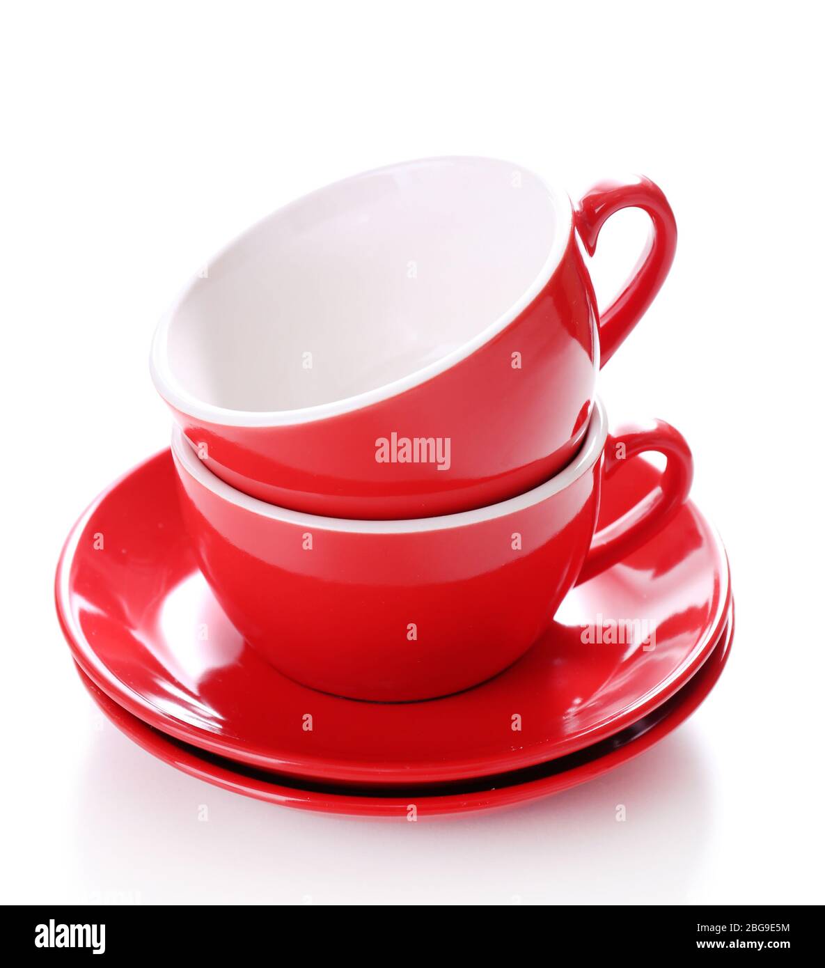Red cups isolated on white Stock Photo