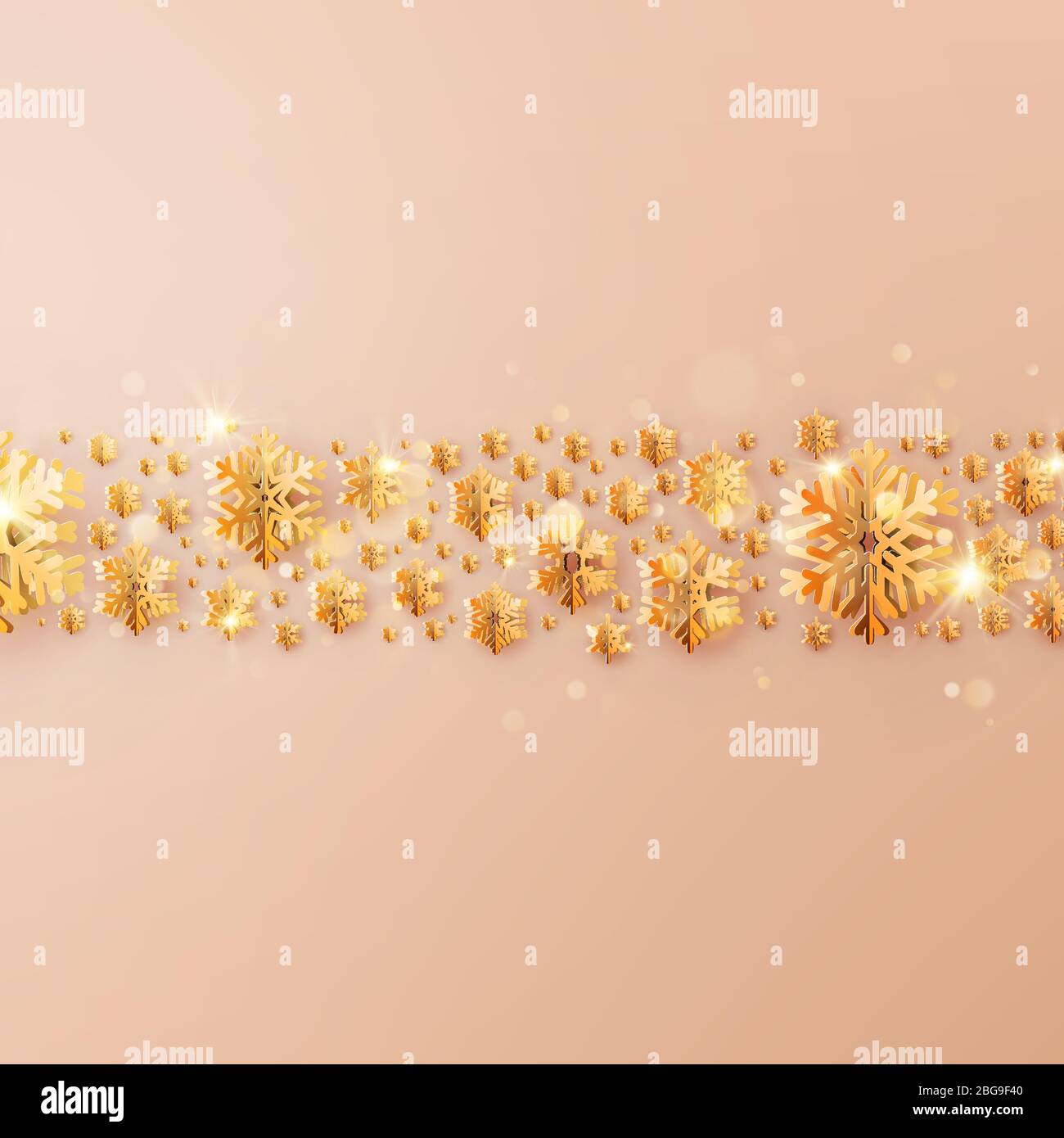 Party poster Merry Christmas invitation template. Border made of cutout gold foil snowflakes. EPS 10 Stock Vector