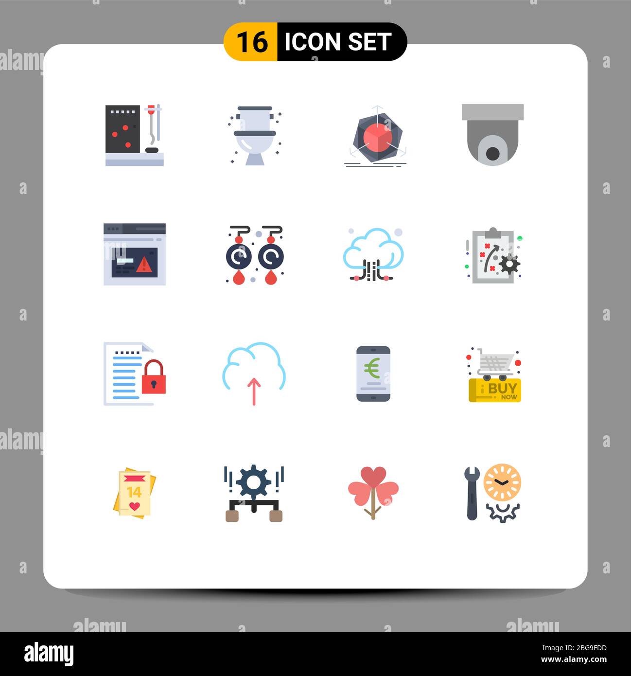 Mobile Interface Flat Color Set of 16 Pictograms of internet, security camera, system, cctv, object Editable Pack of Creative Vector Design Elements Stock Vector