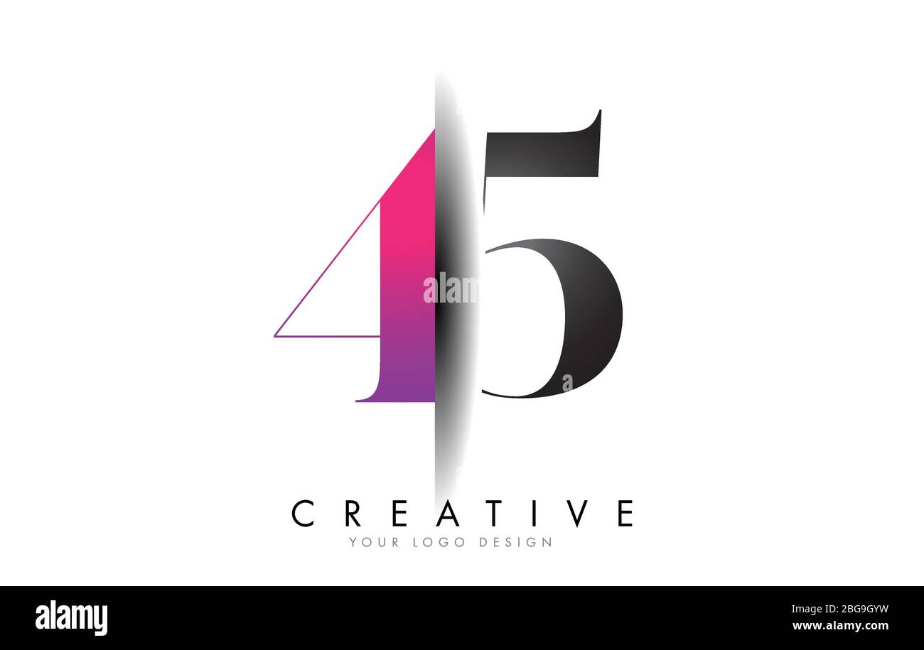 45 4 5 Grey and Pink Number Logo with Creative Shadow Cut Vector