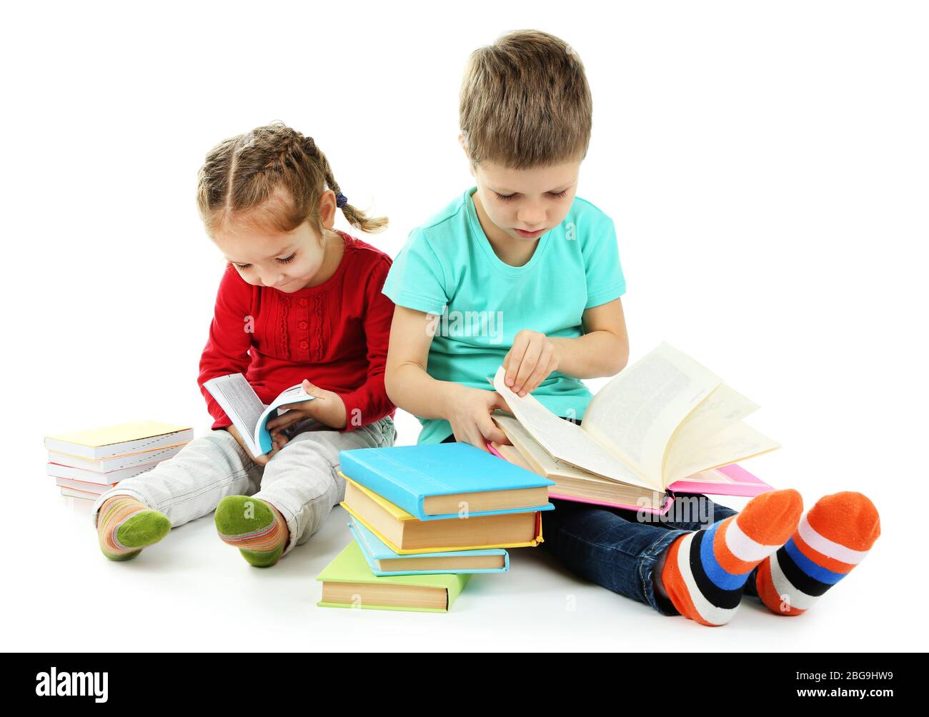 Little children with books isolated on white Stock Photo - Alamy