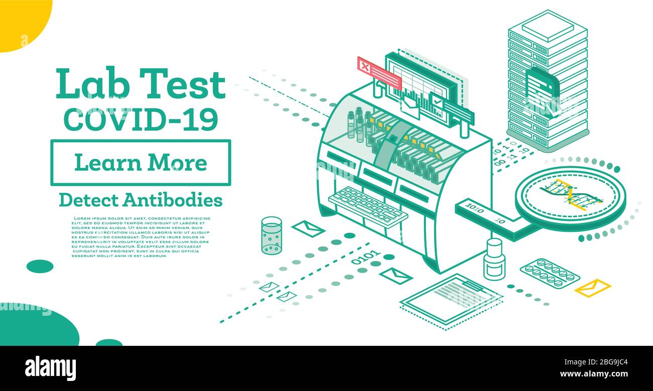 Isometric Covid-19 Testing System. Vector Illustration. Antibody Lab Test. Outline Concept. Stock Vector