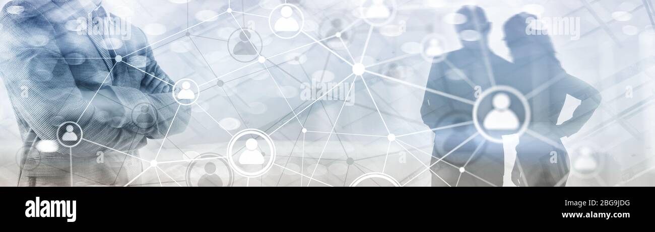 Human network map or people connection. Panoramic banner 2020. Stock Photo