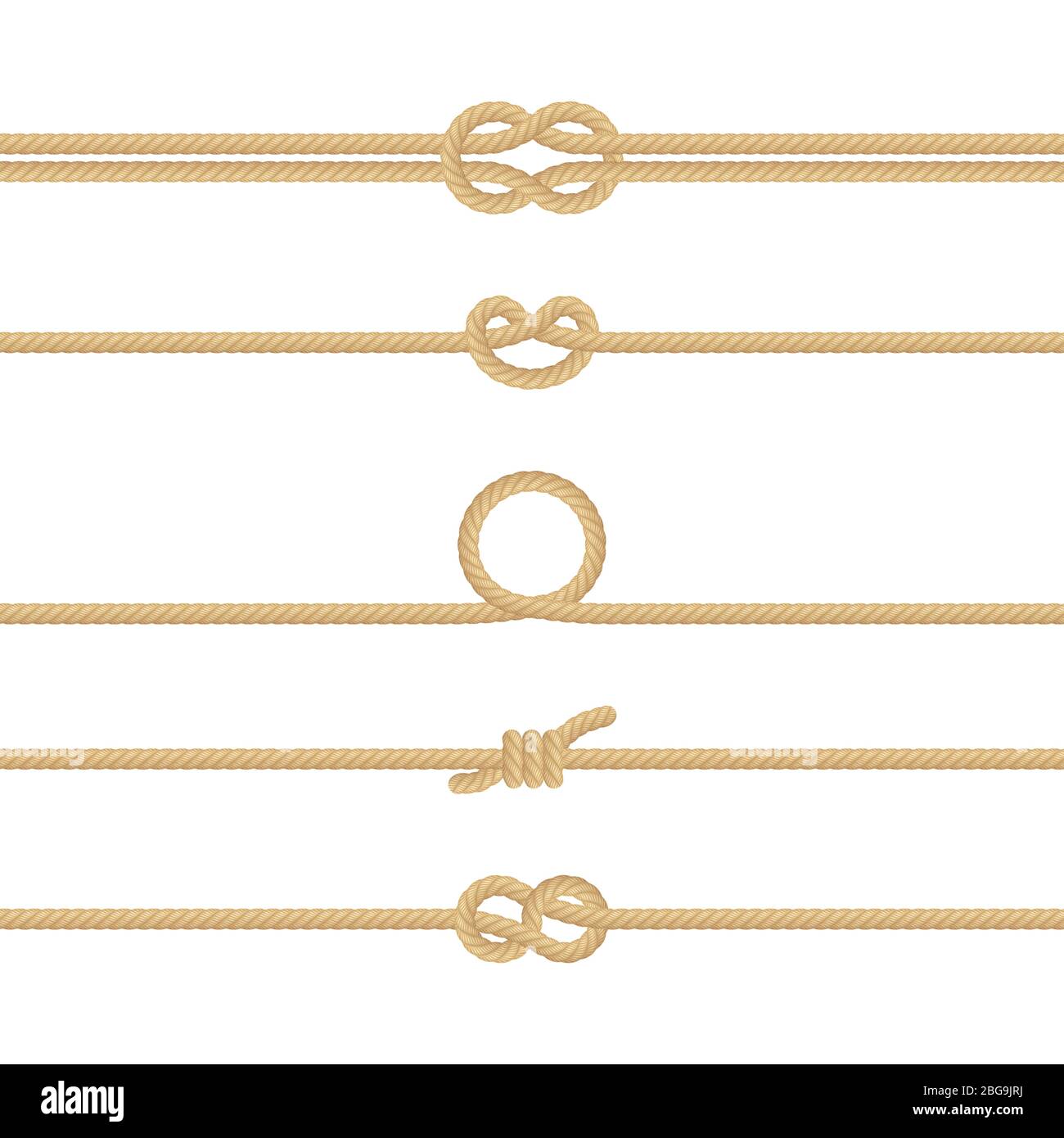 Set of different Nautical rope knots. Decoration elements on white background. EPS 10 Stock Vector