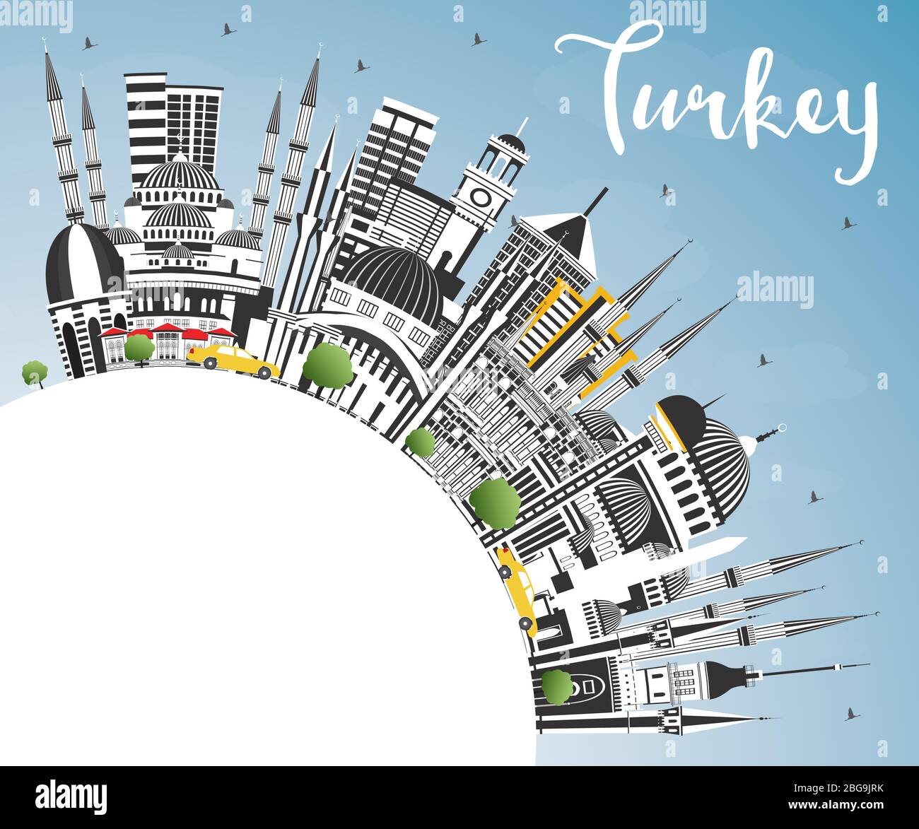 Turkey City Skyline with Gray Buildings, Blue Sky and Copy Space. Vector Illustration. Tourism Concept with Historic Architecture. Stock Vector