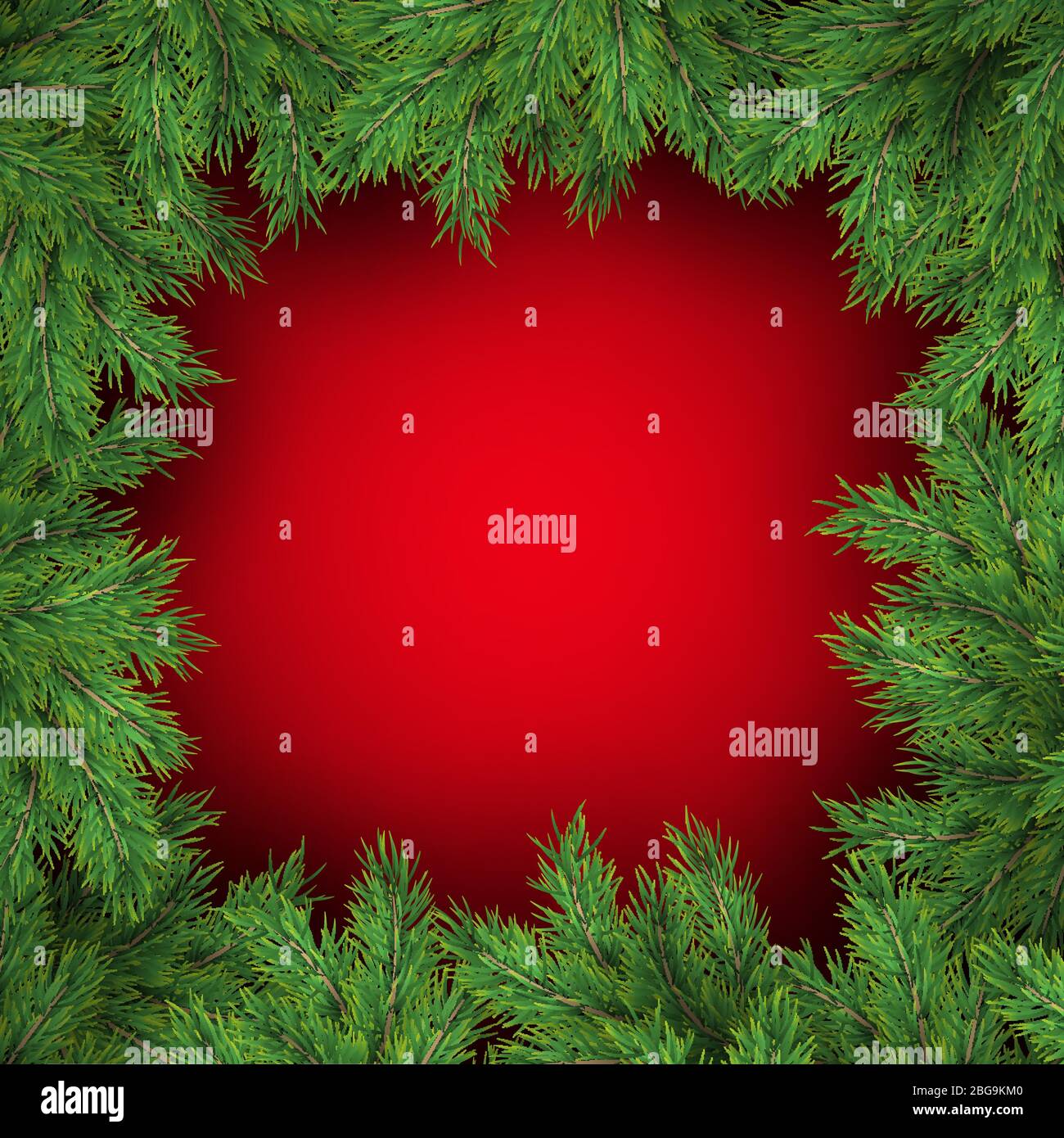 Christmas tree branches on red background. EPS 10 Stock Vector