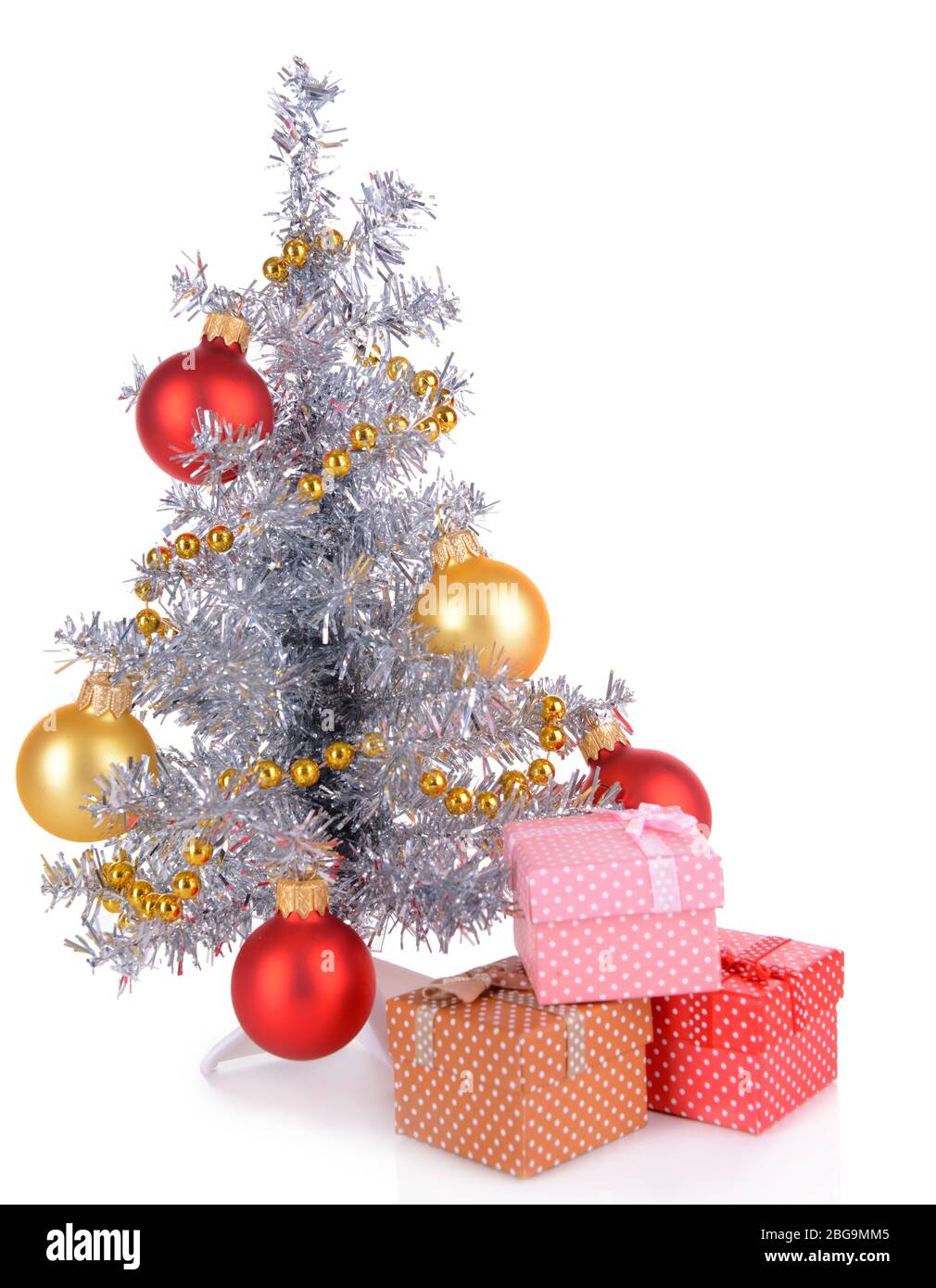 Decorative Christmas tree with gifts isolated on white Stock Photo - Alamy