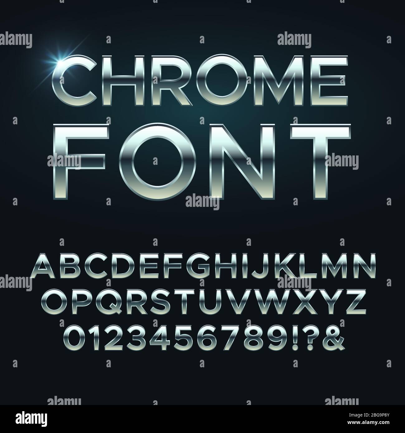 Chrome metal vector font. Steel metallic alphabet letters. Alphabet chrome silver, metal letter illustration Stock Vector
