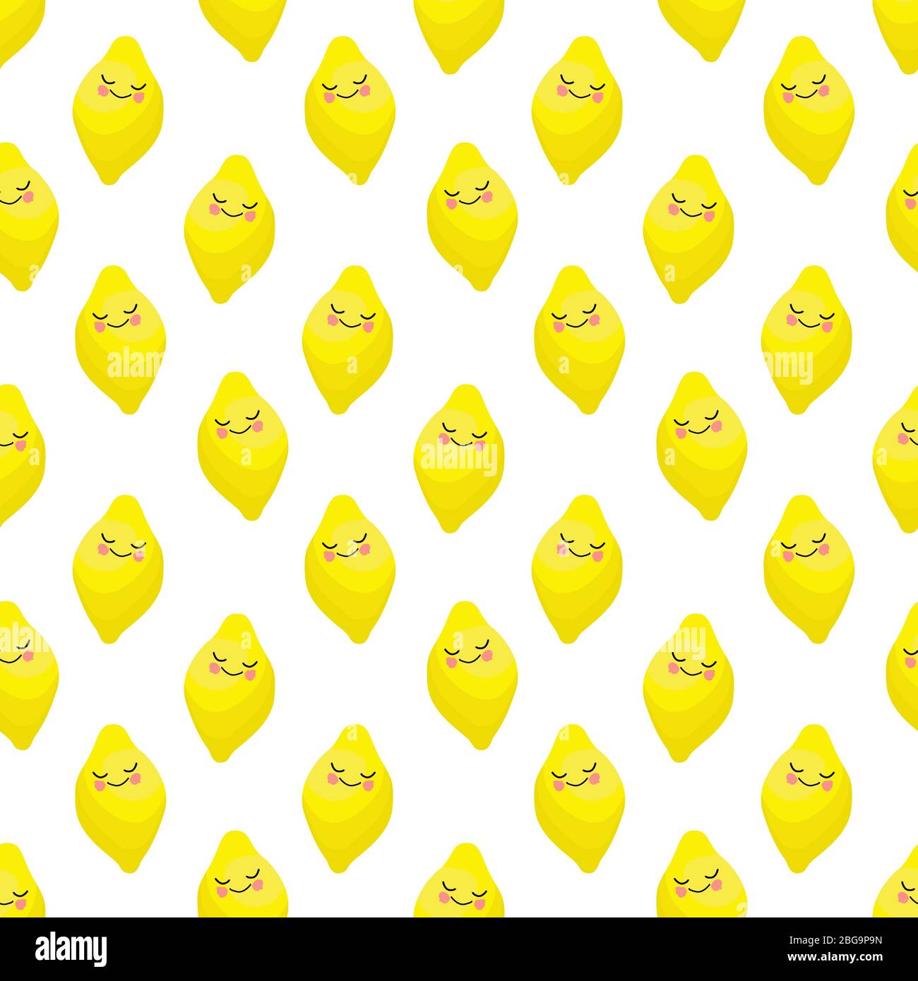 Lemons pattern seamless. Vector pattern with tropical fruits. Lemon character. Stock Vector