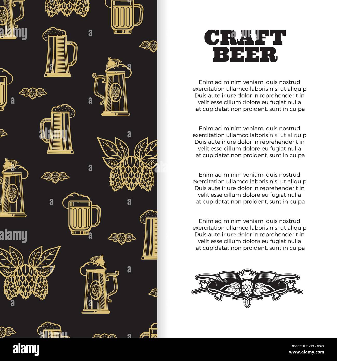 Craft beer poster with banner design. Beer pub banner. Vector illustration Stock Vector