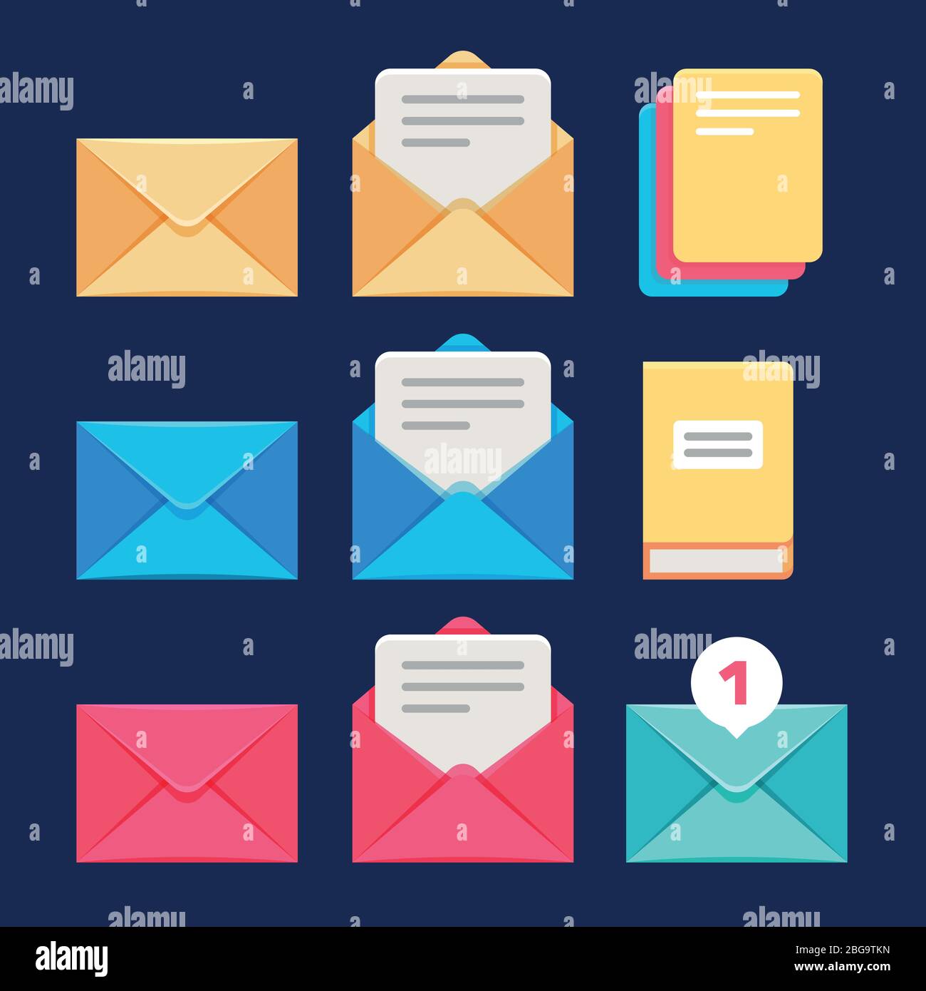 Envelope, email and letter vector icons. Postal correspondence and mms symbols. Letter and correspondence, envelope and postal spam message illustration Stock Vector