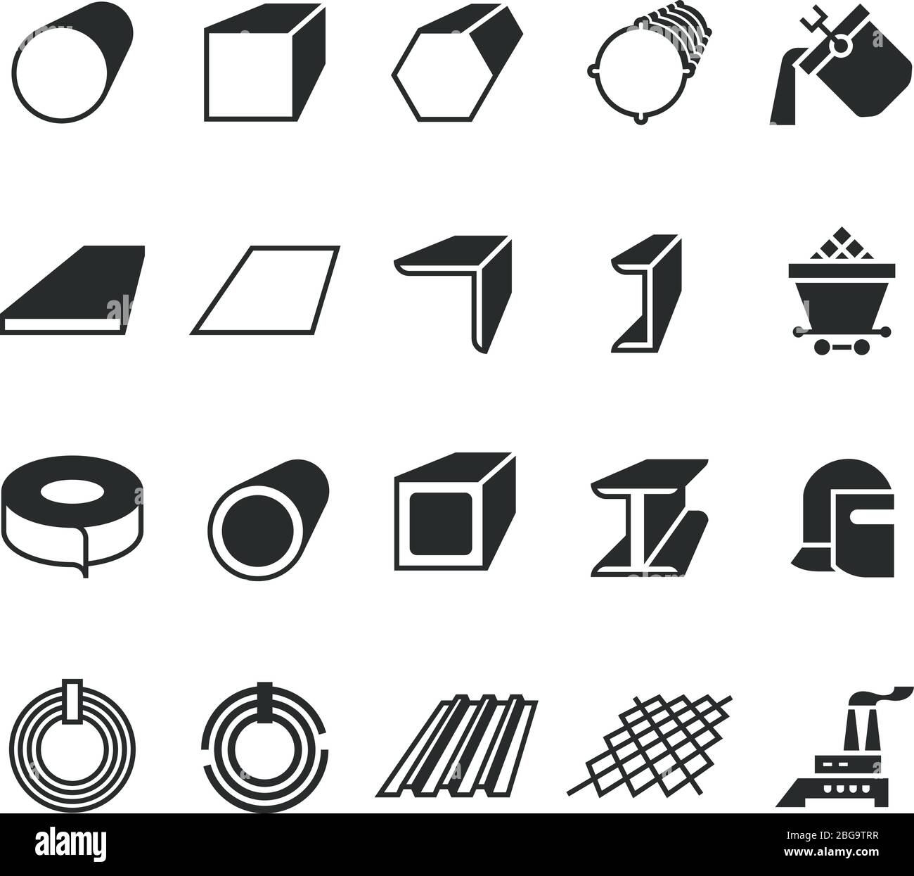 Steel pipe and roll steel metal product vector icons. Profile and bar, roll and pipe steel for construction illustration Stock Vector