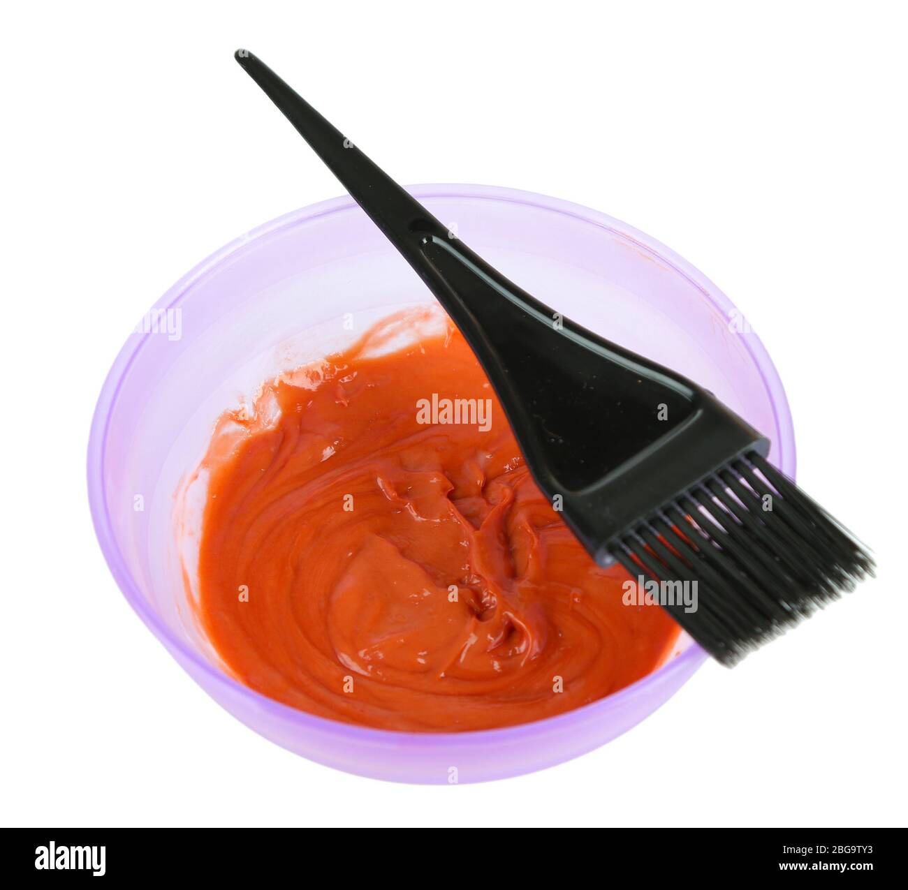 Bowl with hair dye and brush for hair coloring, isolated on white Stock Photo Alamy