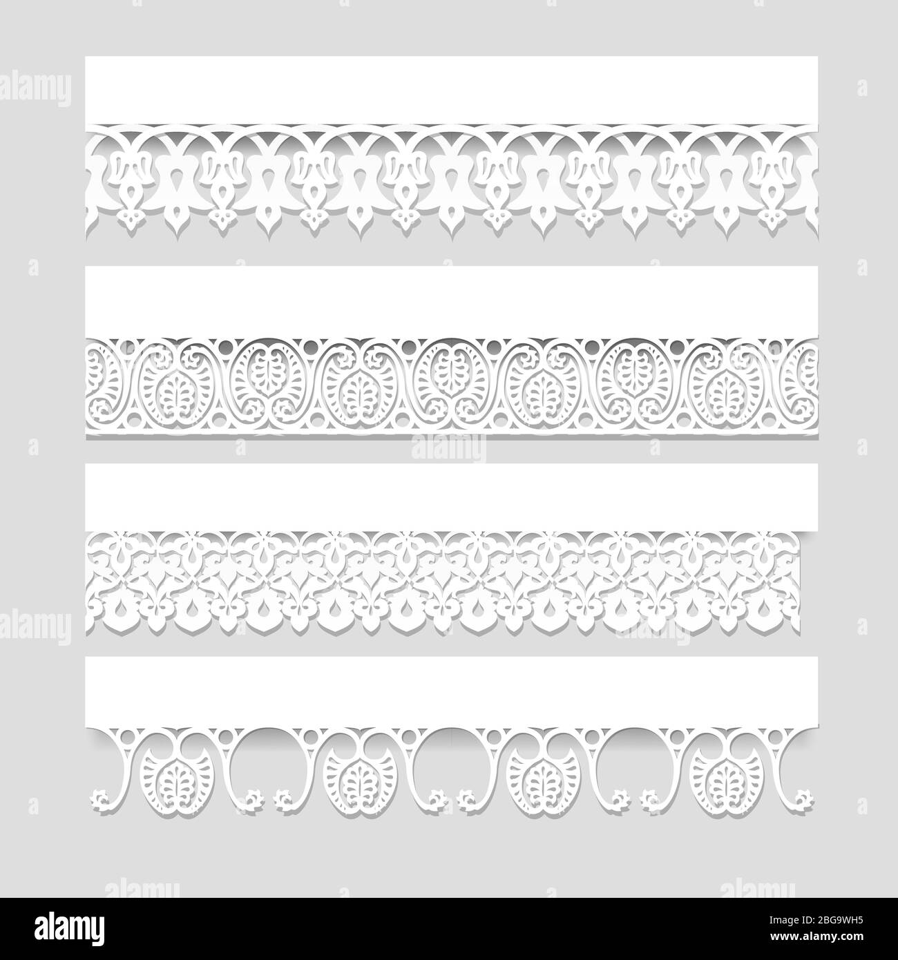 Premium Vector  Set of white seamless lace borders with shadows,  ornamental paper lines