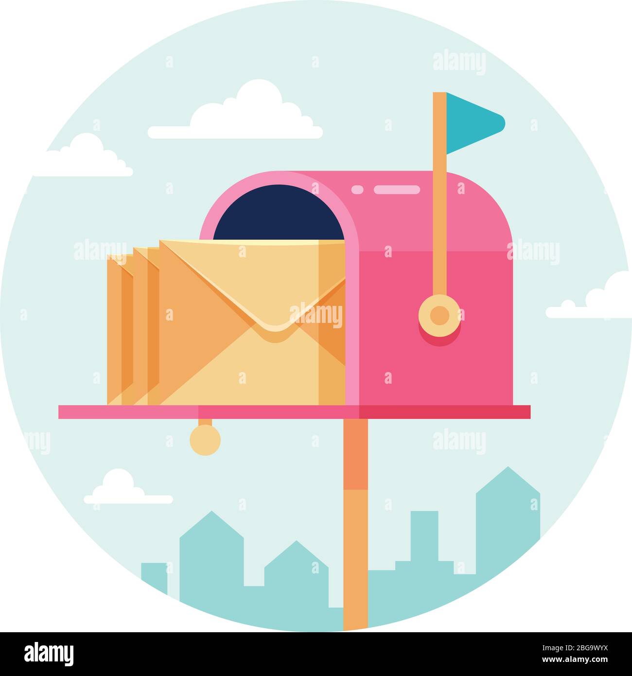 Letterbox with envelopes. Vector mail box. Postal sending and receiving concept. Mailbox and letterbox with message illustration Stock Vector
