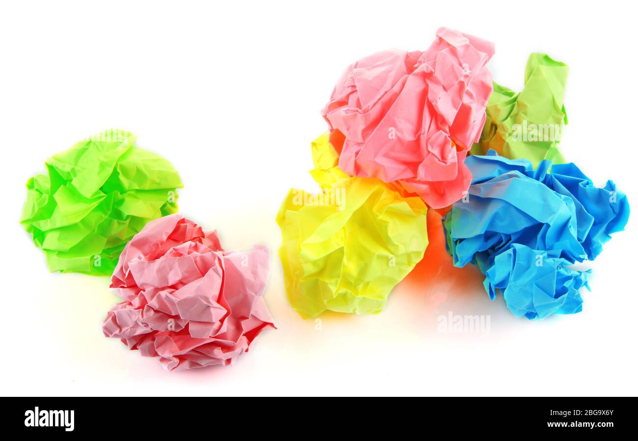 Colorful crumpled paper balls isolated on white Stock Photo - Alamy