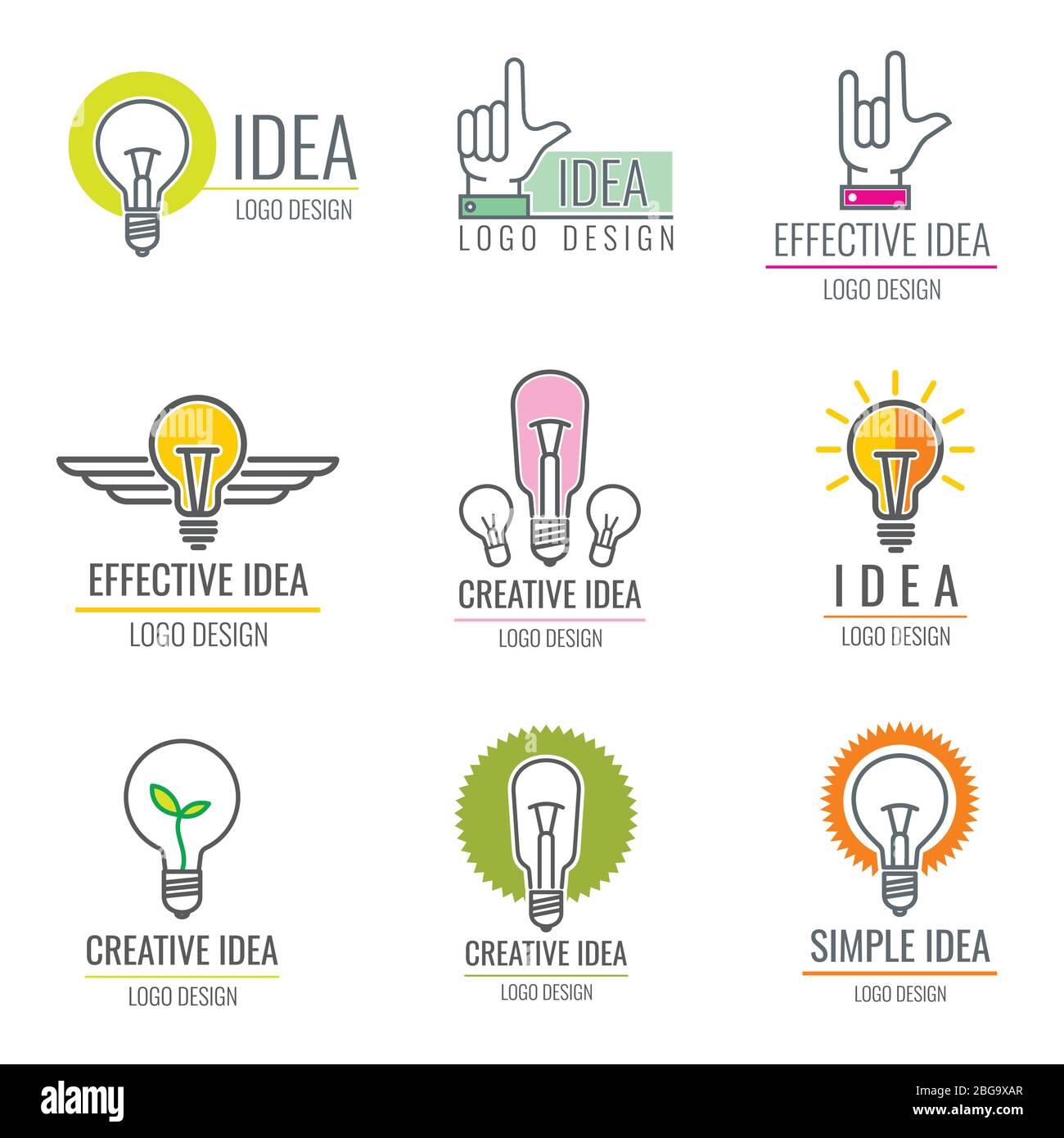 Creative idea digital media, smart brain concept vector logo collection. Idea innovation, business effective and creativity logo illustration Stock Vector