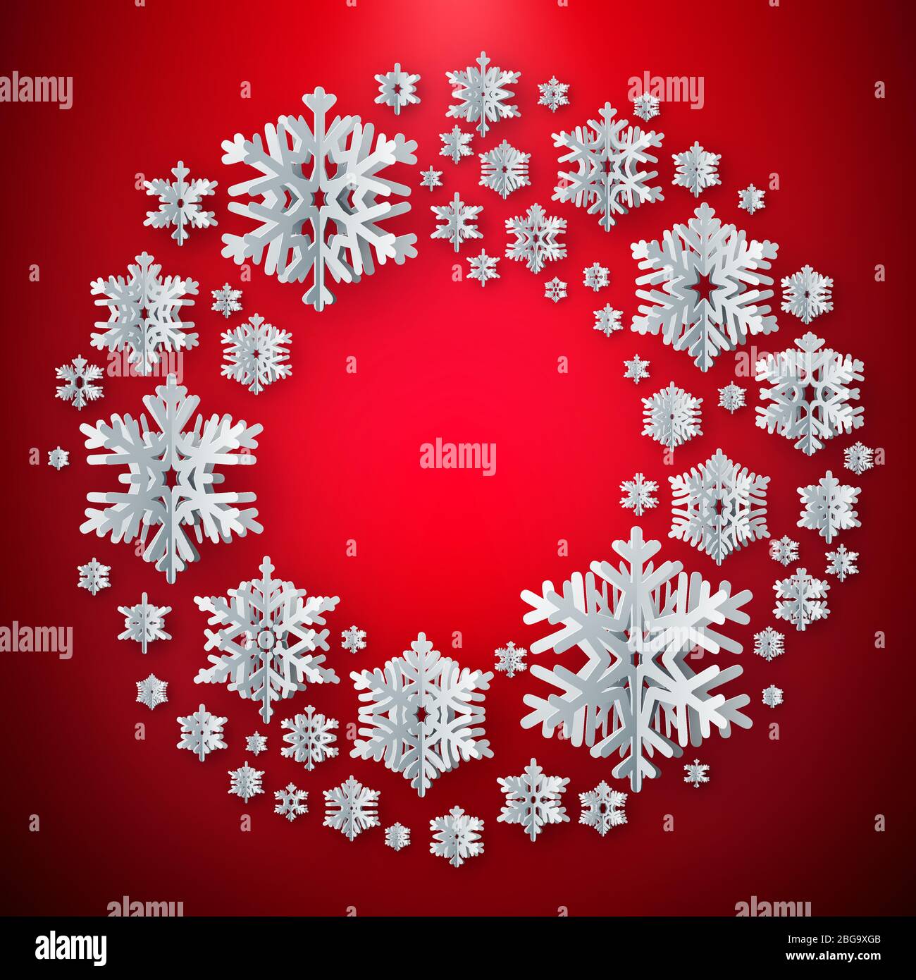 Christmas New Year greeting card with paper textured snowflakes on red ...