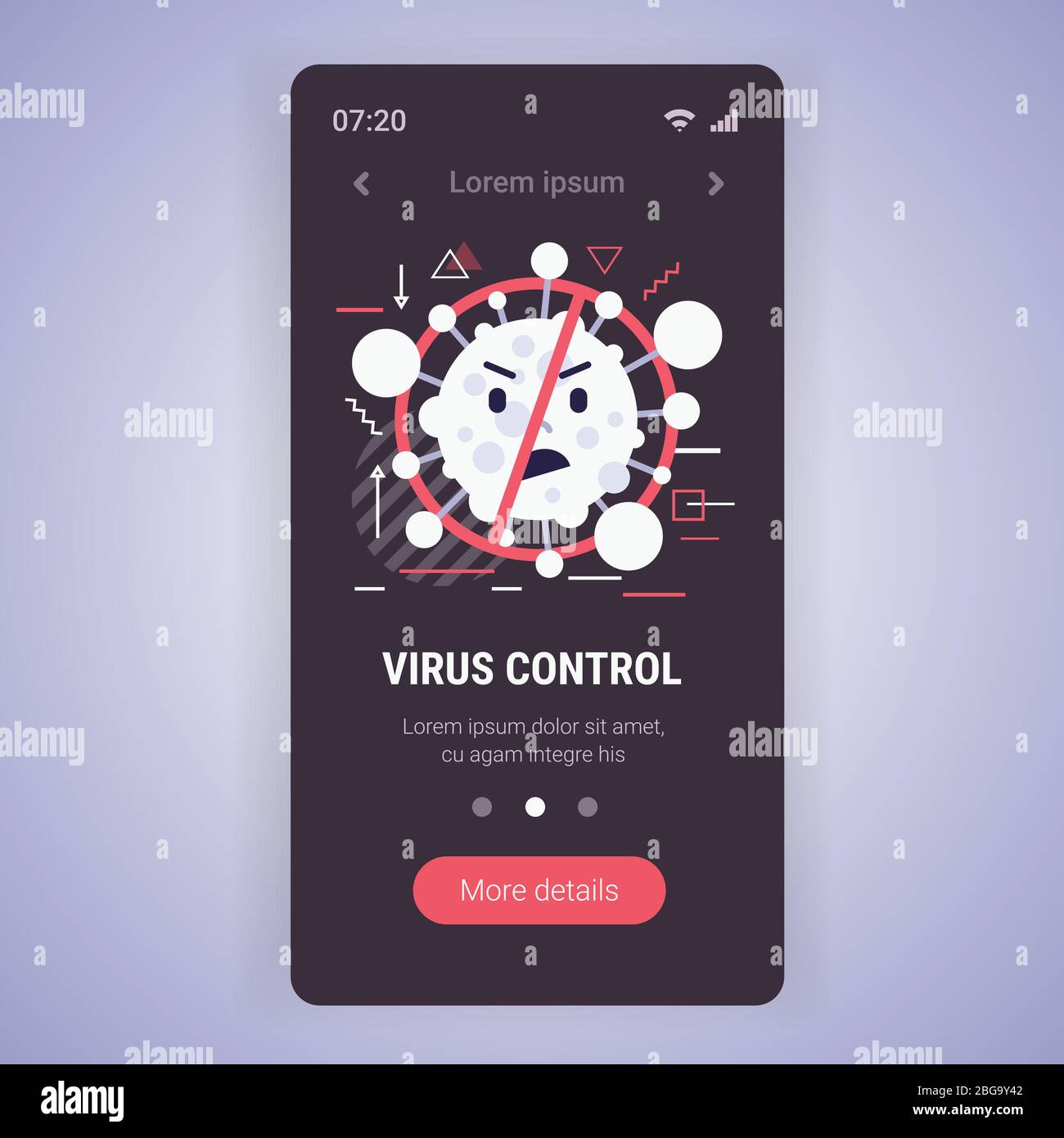 stop coronavirus concept noel 2019-nCoV virus cell with prohibit sign covid-19 prevention poster smartphone screen mobile app copy space vector illustration Stock Vector