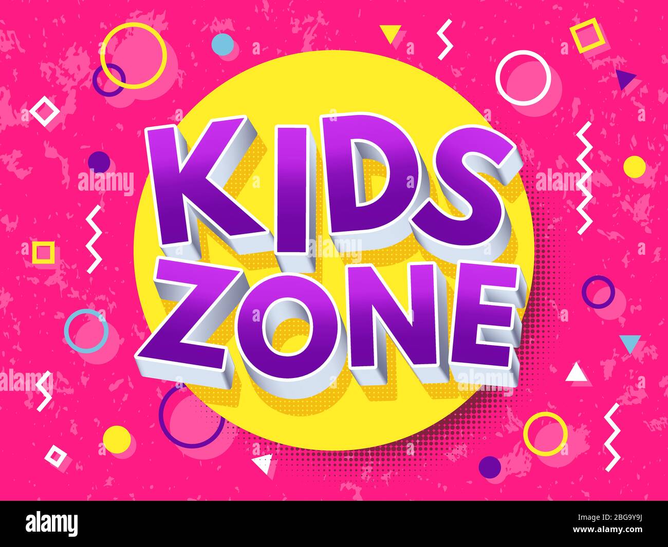 Kids zone cartoon inscription. Children playground vector concept. Game area and playroom banner for child, illustration Stock Vector