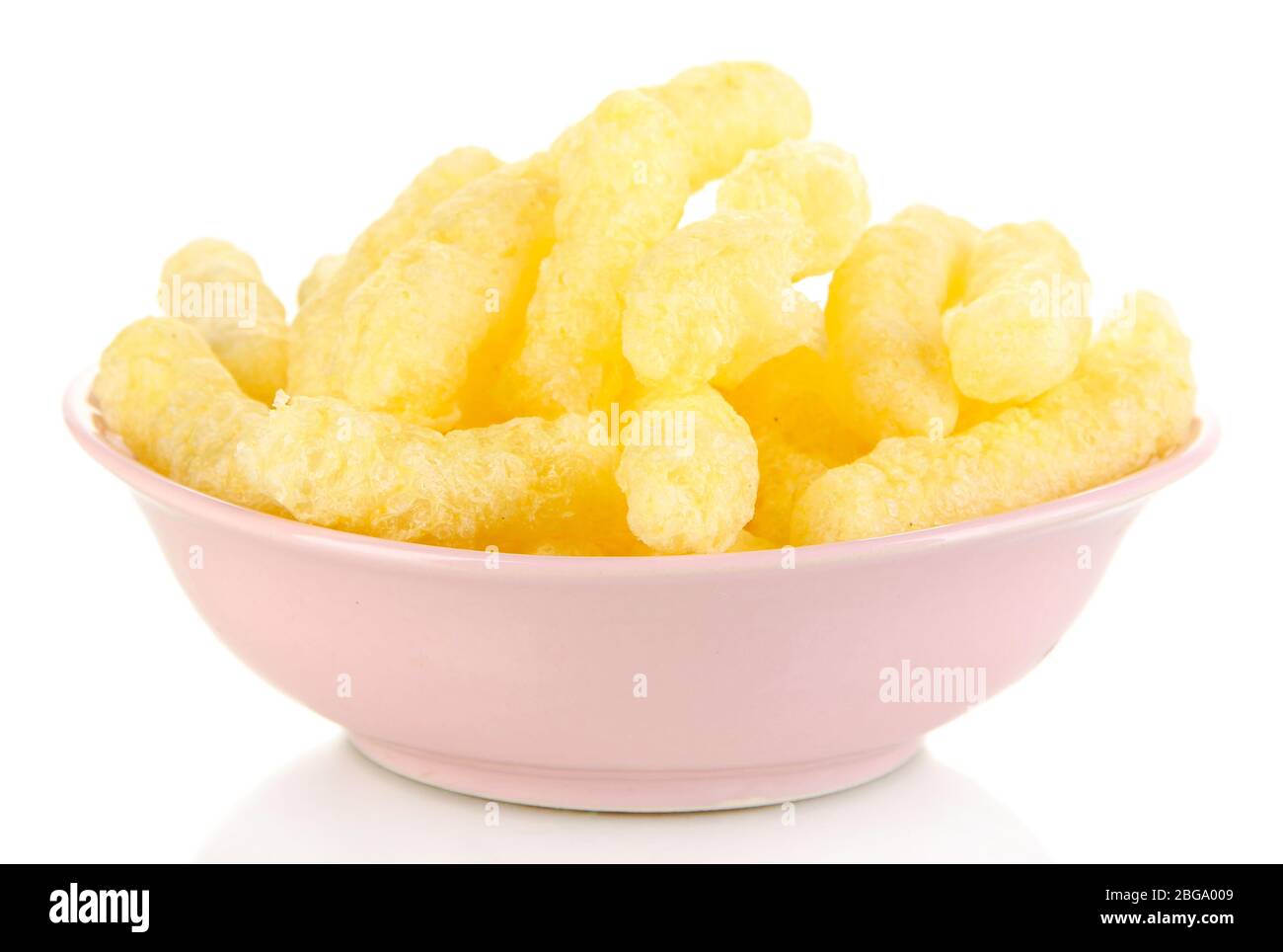Air corn sticks in plate isolated on white Stock Photo - Alamy