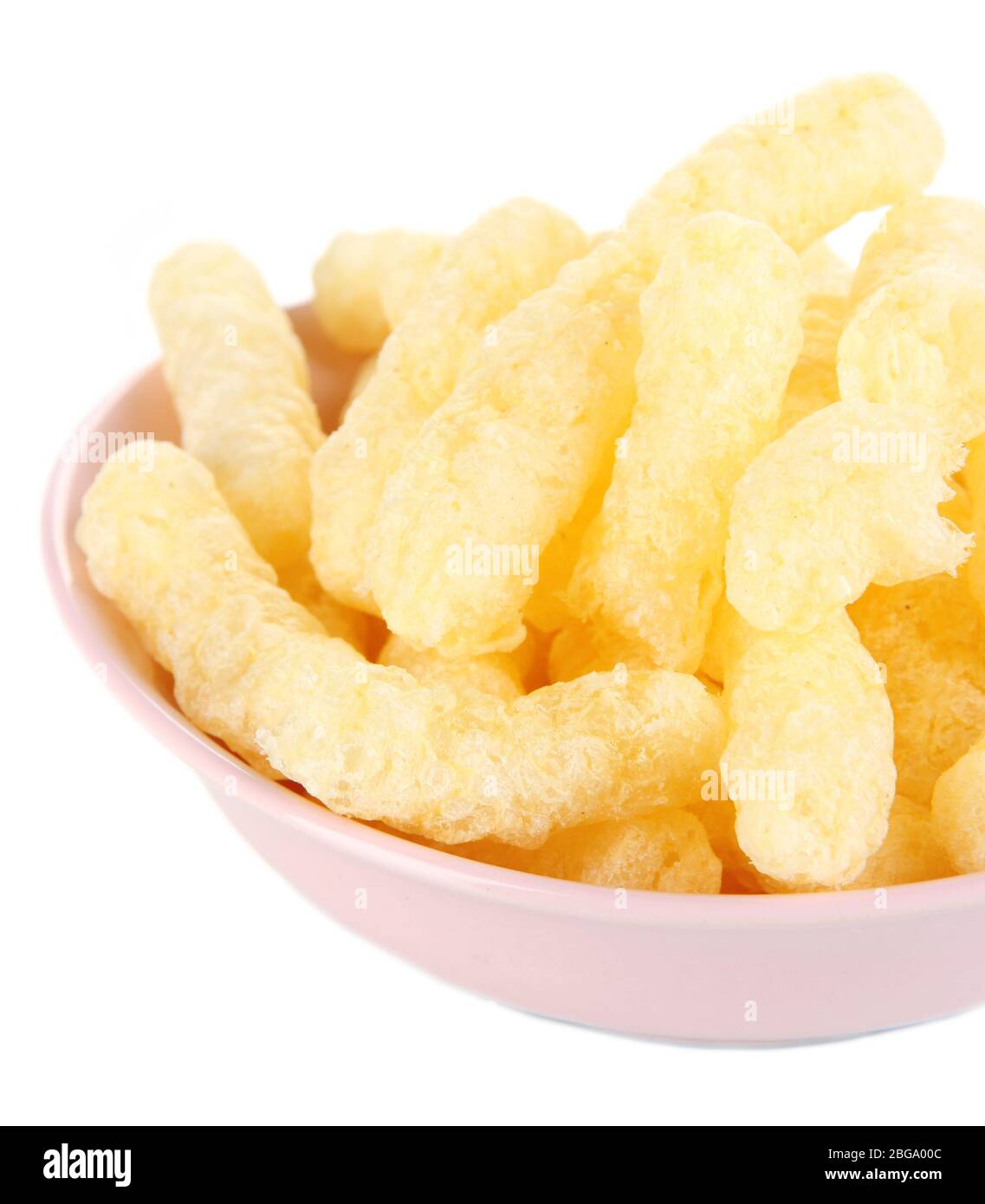 Air corn sticks in plate isolated on white Stock Photo - Alamy