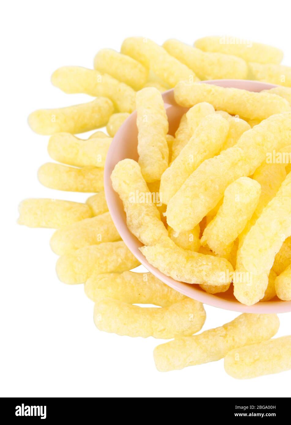 Air corn sticks in plate isolated on white Stock Photo - Alamy