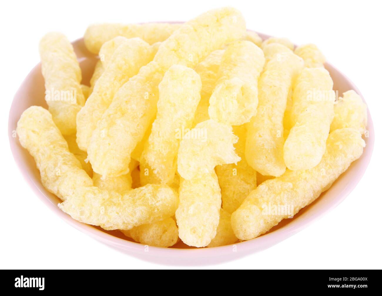 Air corn sticks in plate isolated on white Stock Photo - Alamy