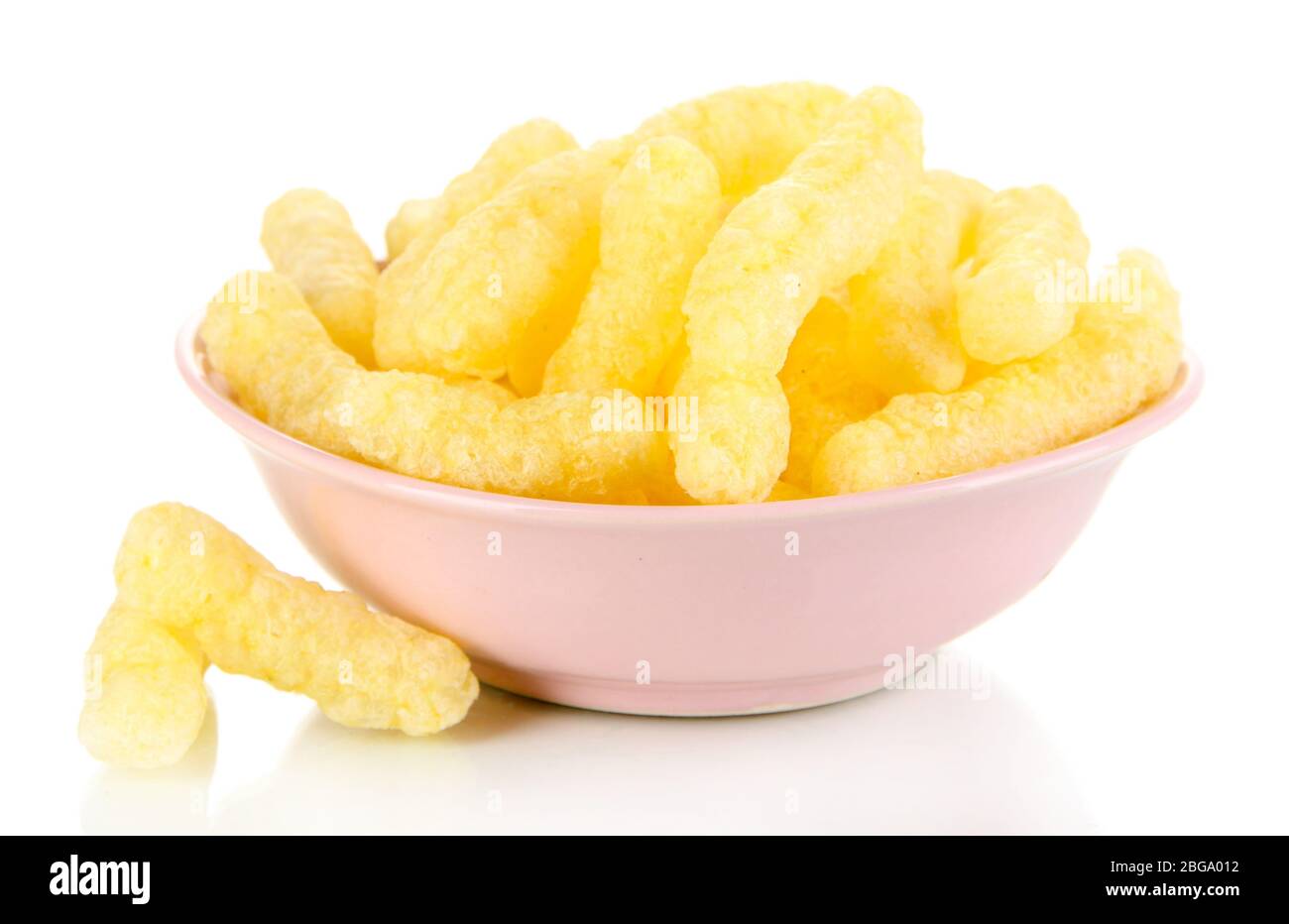 Air corn sticks in plate isolated on white Stock Photo - Alamy