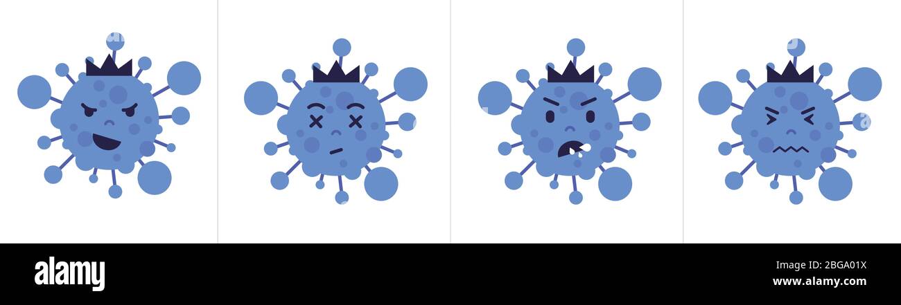 stop coronavirus concept set noel 2019-nCoV blue virus cells characters wearing corona covid-19 prevention horizontal vector illustration Stock Vector