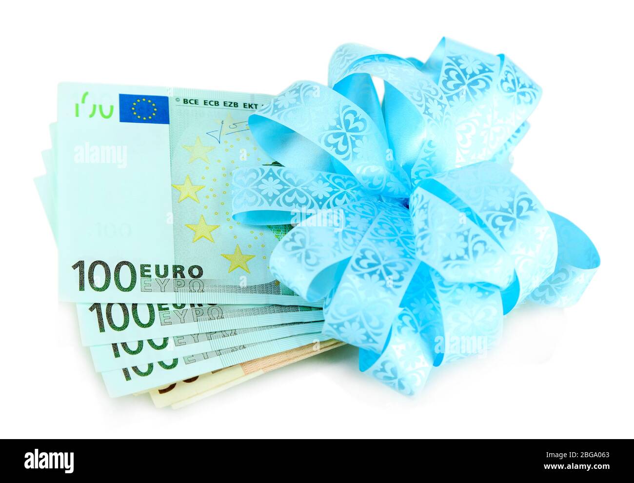 Euro banknotes with blue bow isolated on white Stock Photo - Alamy
