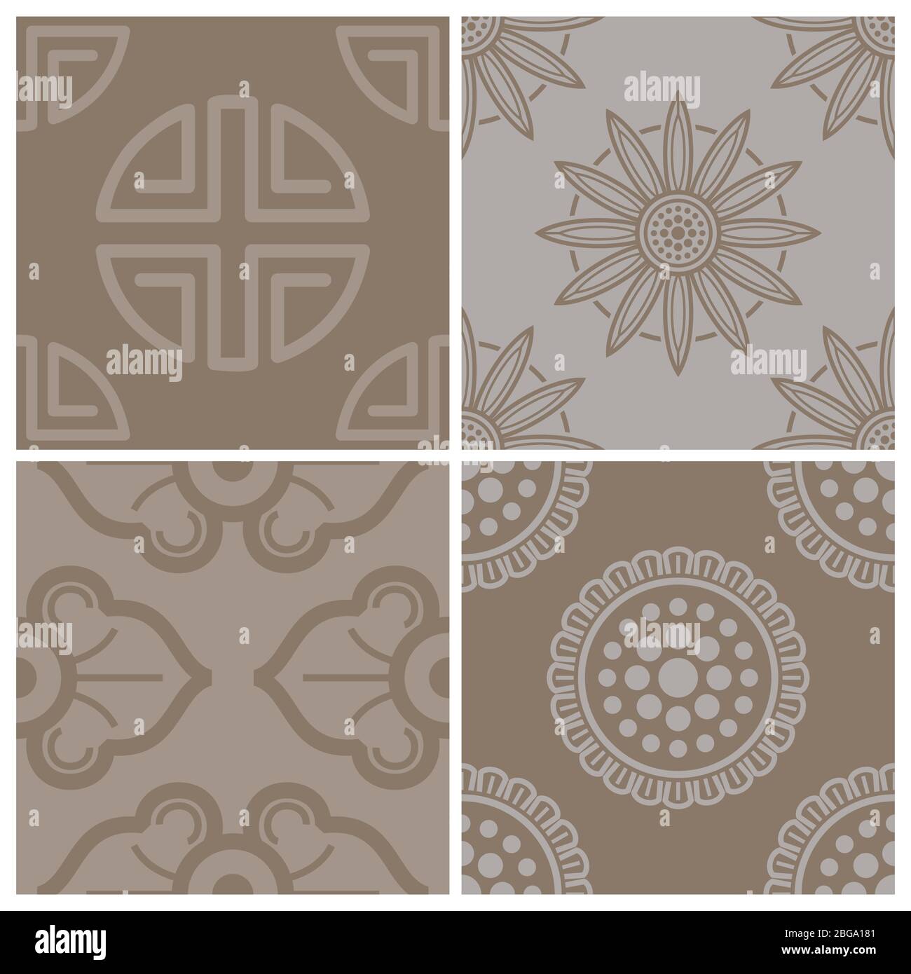 Traditional korean, japanese, chinese seamless patterns set. Vector illustration Stock Vector