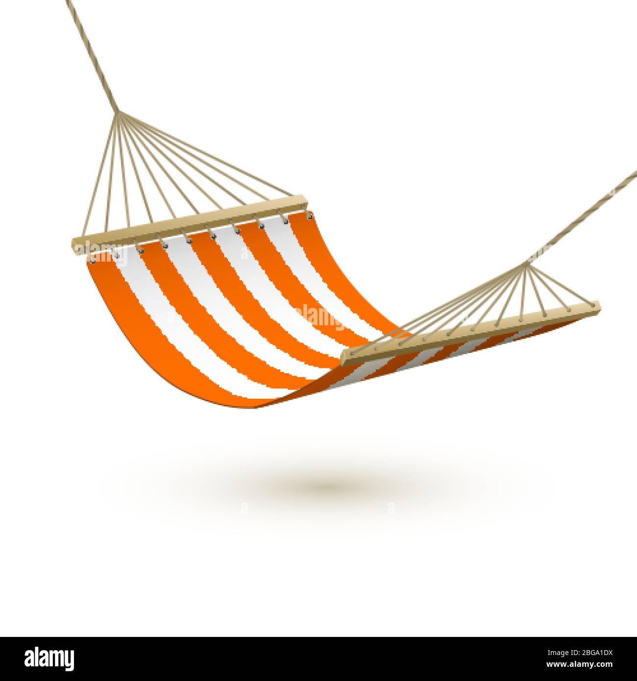 Hammock template. Red and white striped hammock. Camping or picnic relaxation. Tourism or vacation concept. Vector illustration Stock Vector