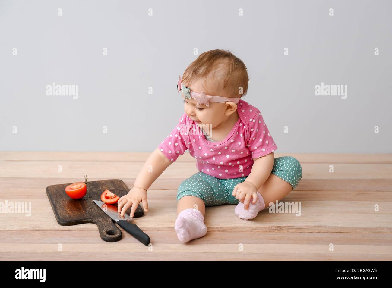 Child Little Boy Playing Dangerous Game With A Kitchen Knife Cut