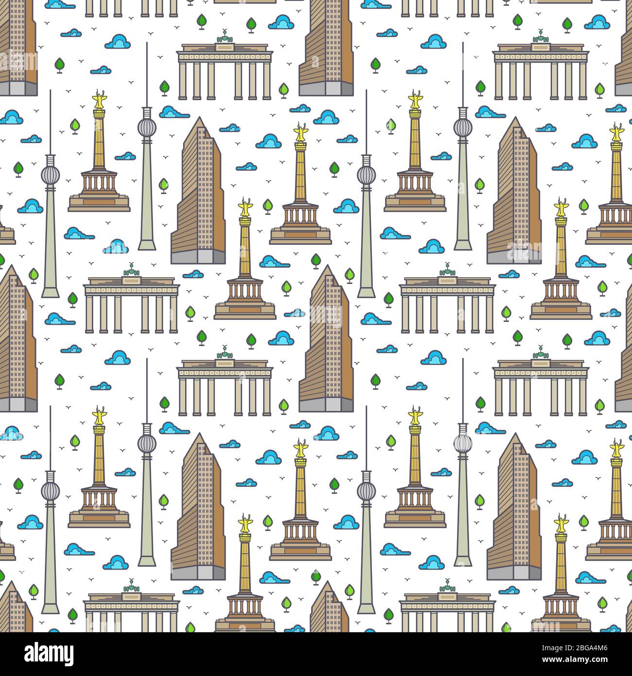 Bright Germany Berlin landscape seamless pattern background. Vector flat illustration Stock Vector