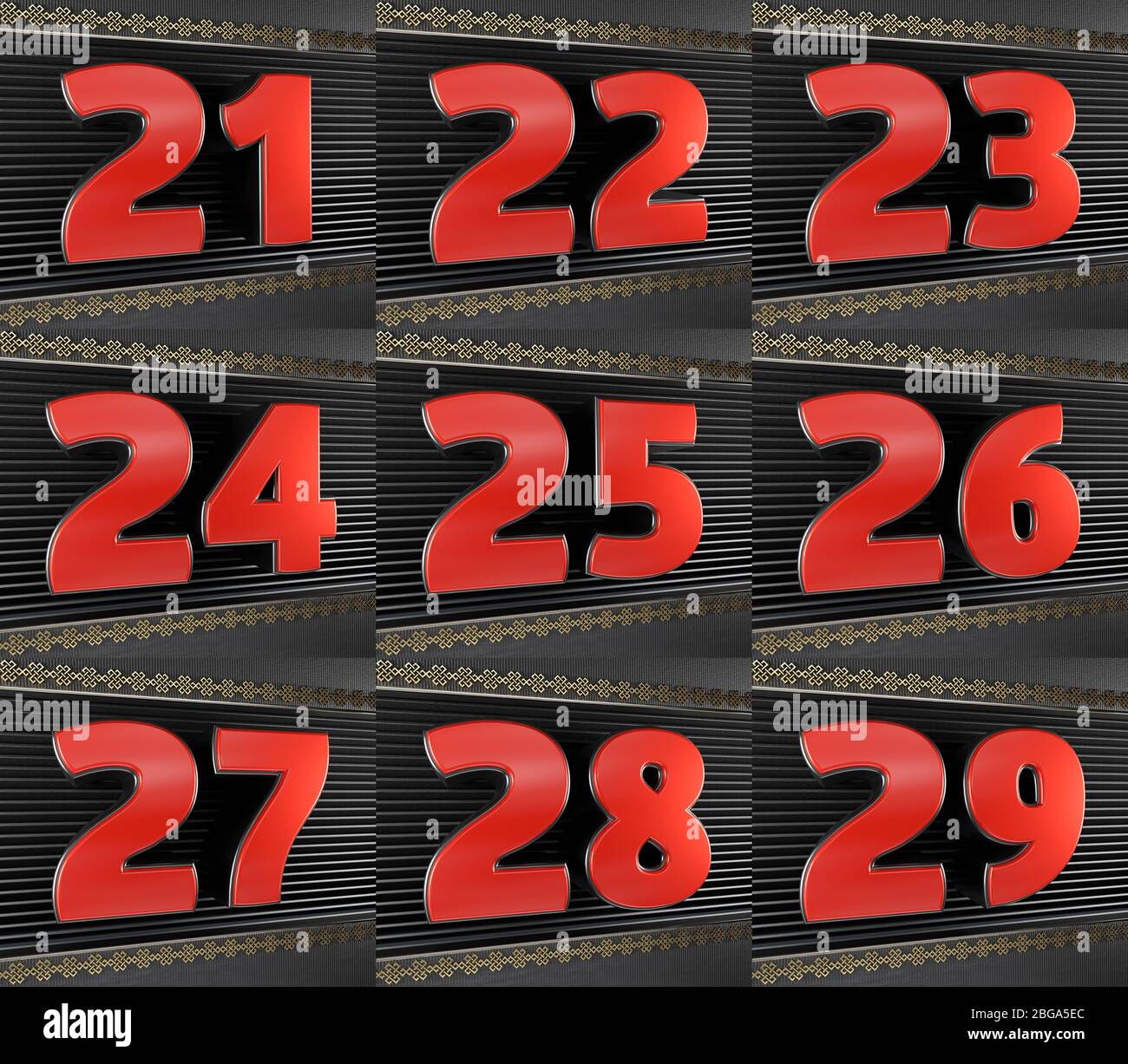 Set of red numbers from twenty-one to twenty-nine. Anniversary ...