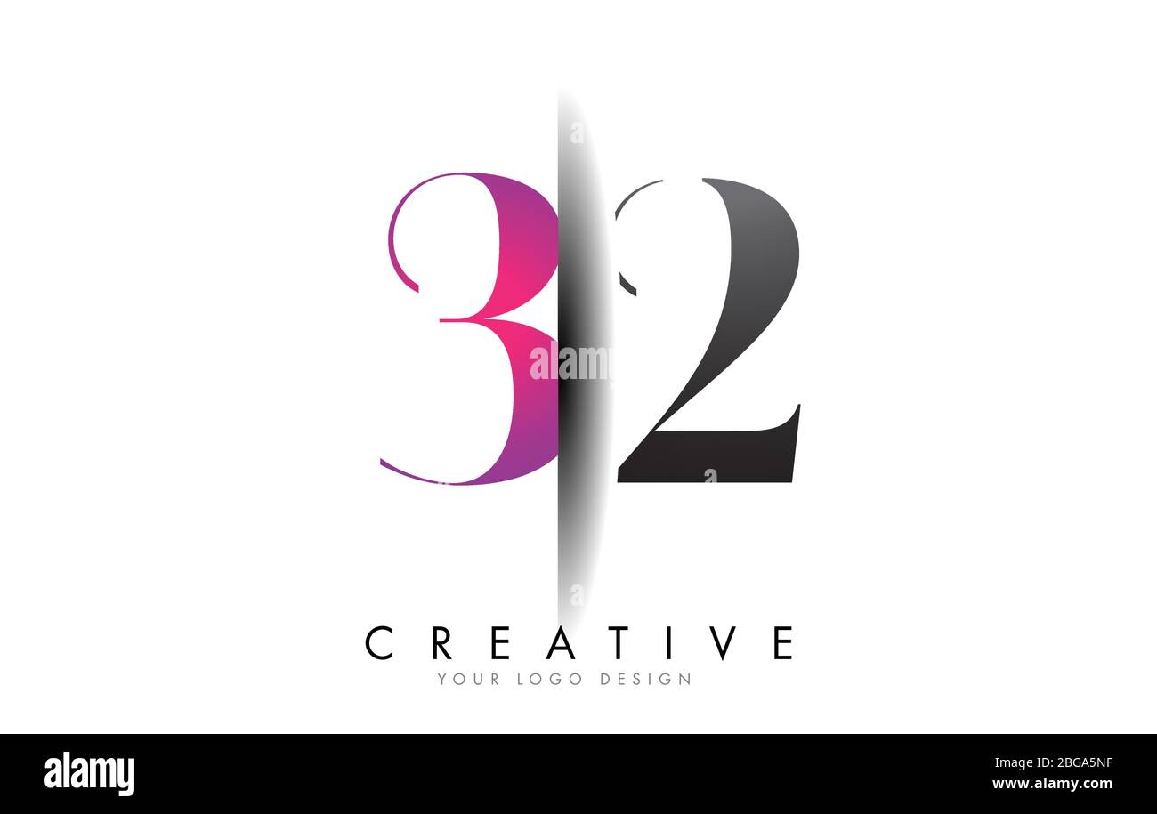 32 3 2 Grey and Pink Number Logo with Creative Shadow Cut Vector Illustration Design. Stock Vector