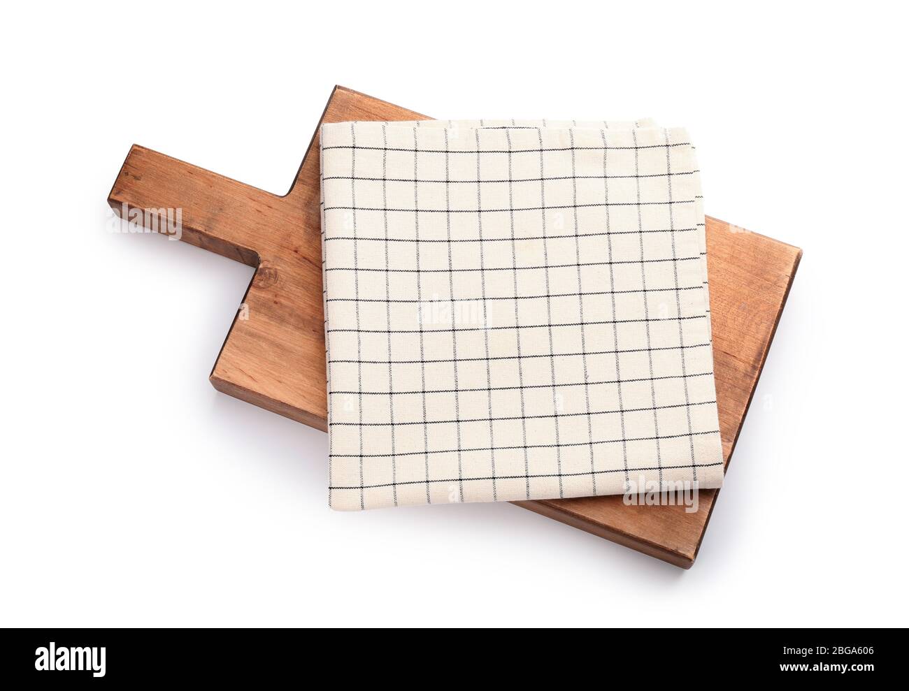 Clean napkin with cutting board on white background Stock Photo Alamy