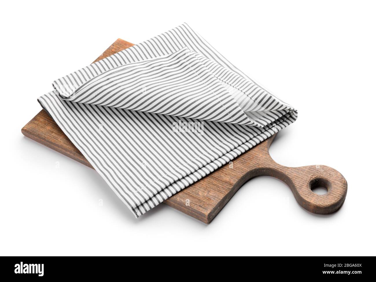 Clean napkins with cutting board on white background Stock Photo Alamy