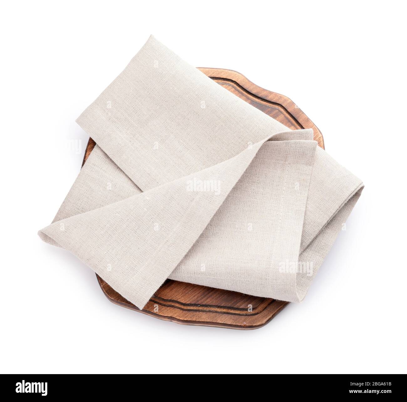 Clean napkins with cutting board on white background Stock Photo - Alamy