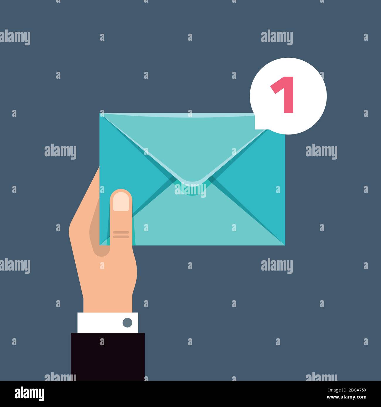 Receiving message vector concept with envelope in users hand. Envelope message correspondence, e-mail receive illustration Stock Vector