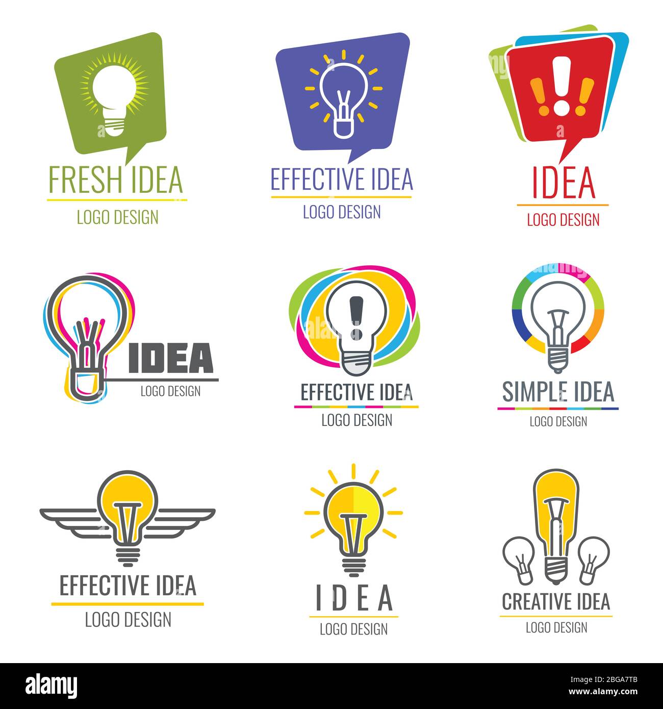 Creative idea vector business logo. Set of idea emblem effective and fresh illustration Stock Vector