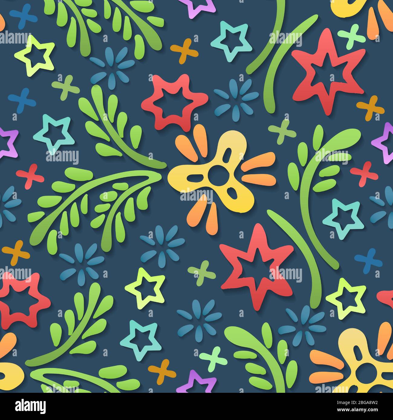 Colorful Doodle Floral Seamless pattern. Vector illustration. Stock Vector