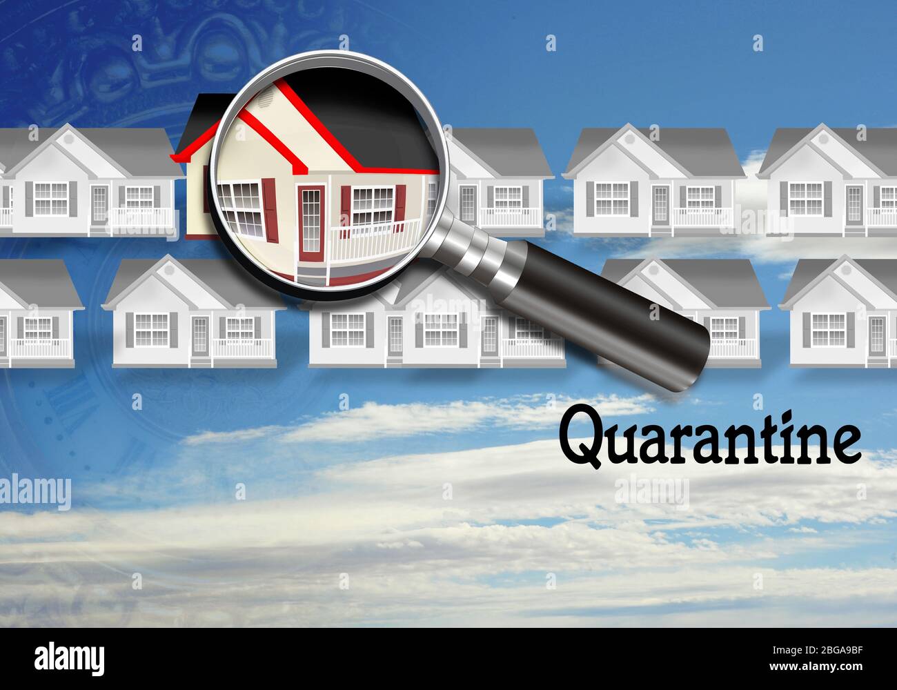 Homes under quarantine with the COVID 19 Virus. Stock Photo