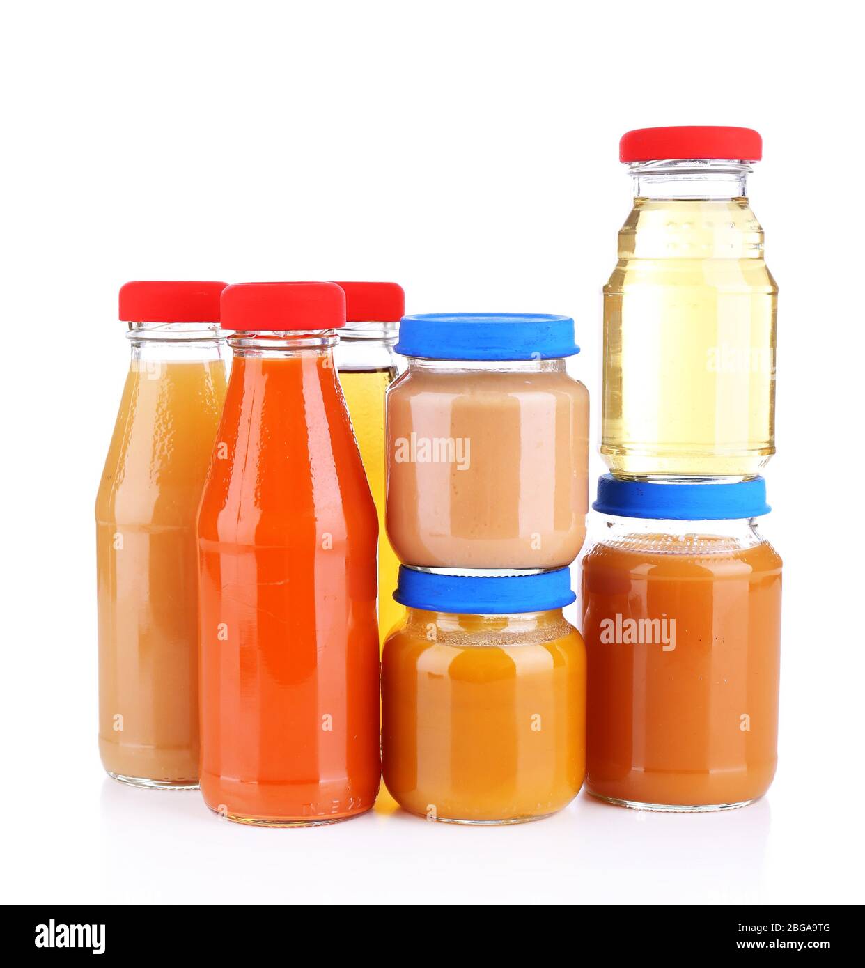 Baby food in glass jars, isolated on white Stock Photo Alamy