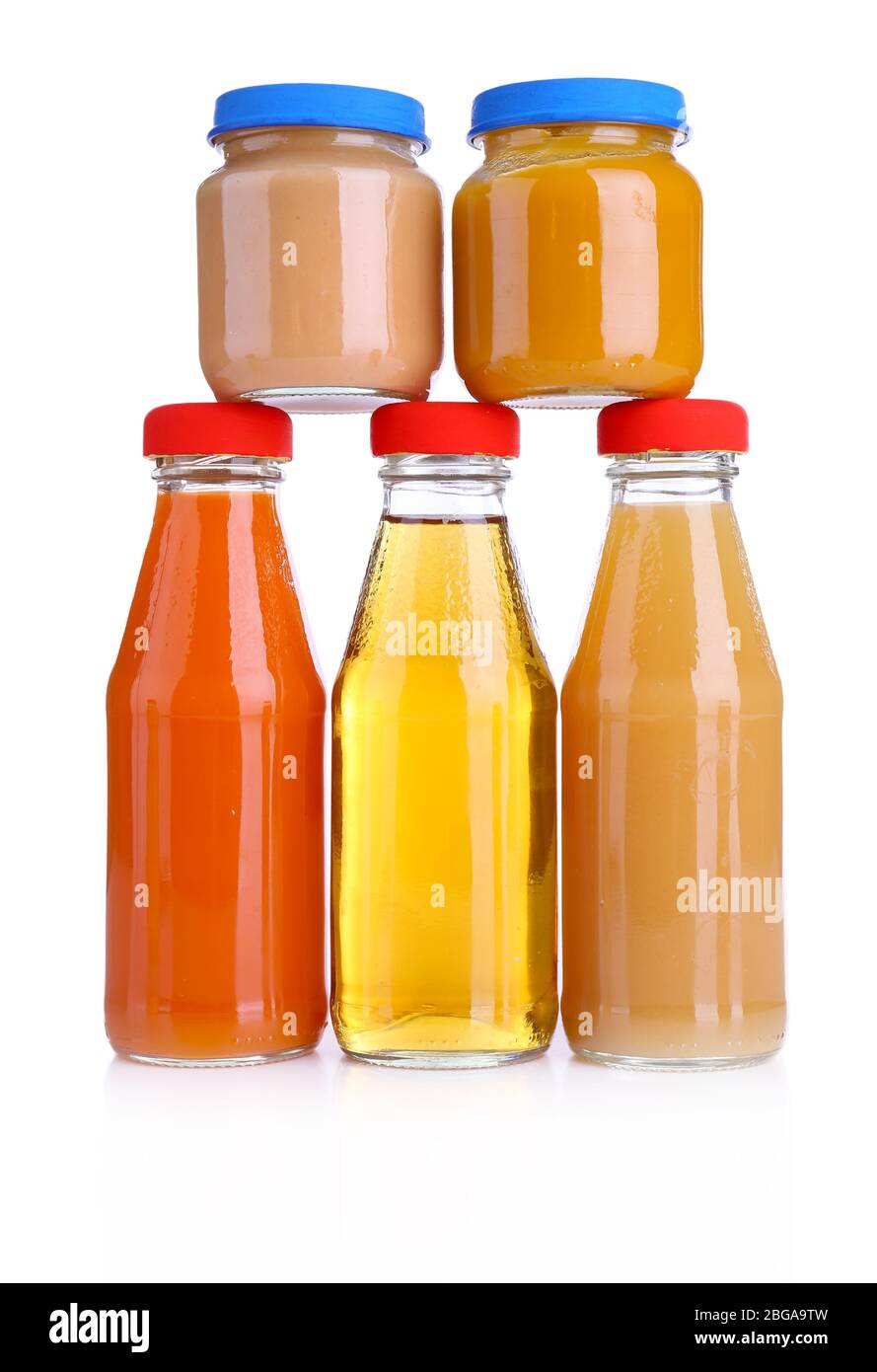 Baby food in glass jars, isolated on white Stock Photo Alamy