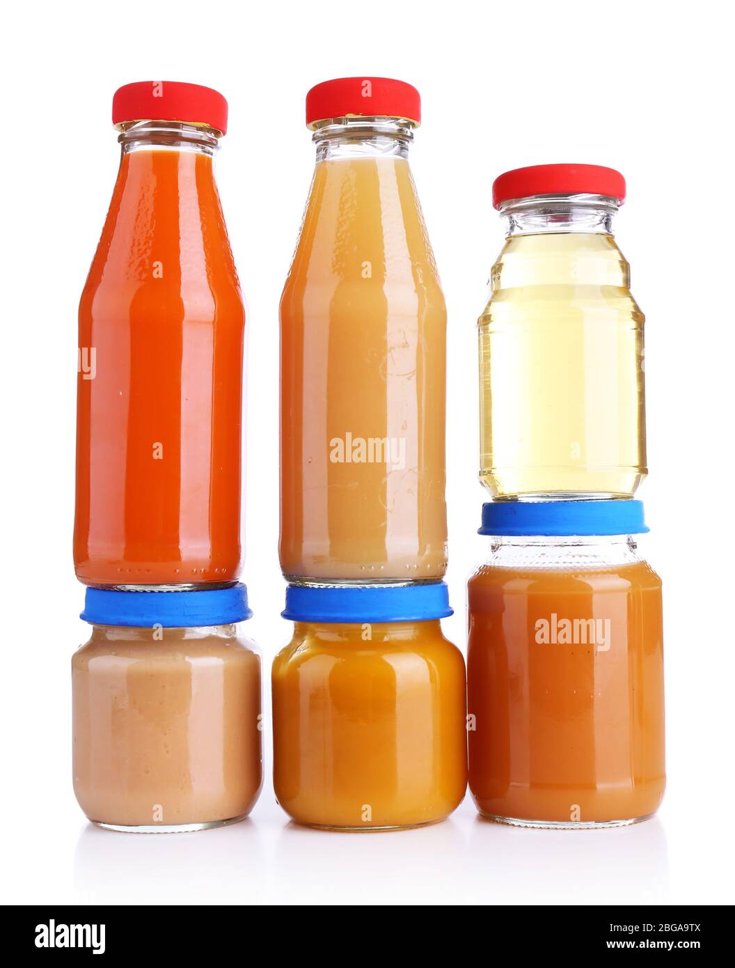 Baby food in glass jars, isolated on white Stock Photo Alamy
