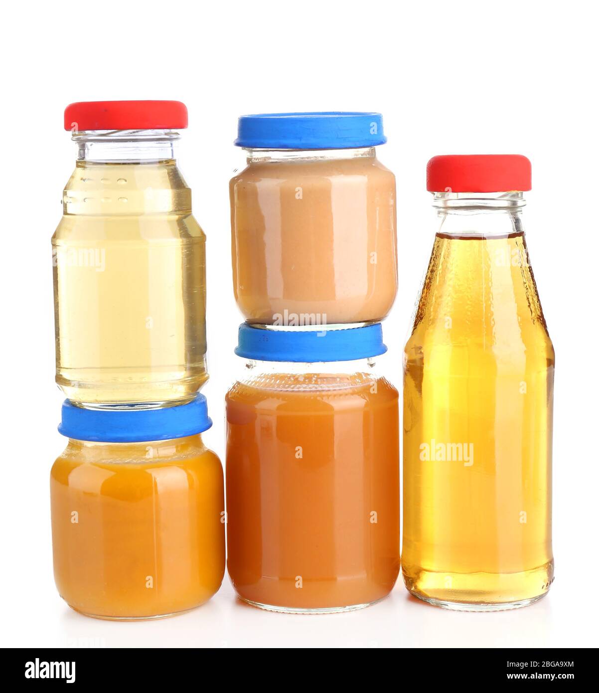 Baby food in glass jars, isolated on white Stock Photo Alamy