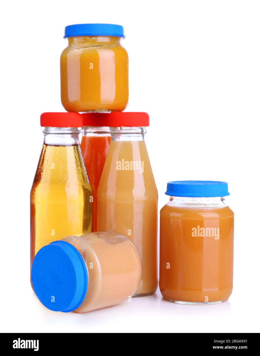 Baby food in glass jars, isolated on white Stock Photo Alamy